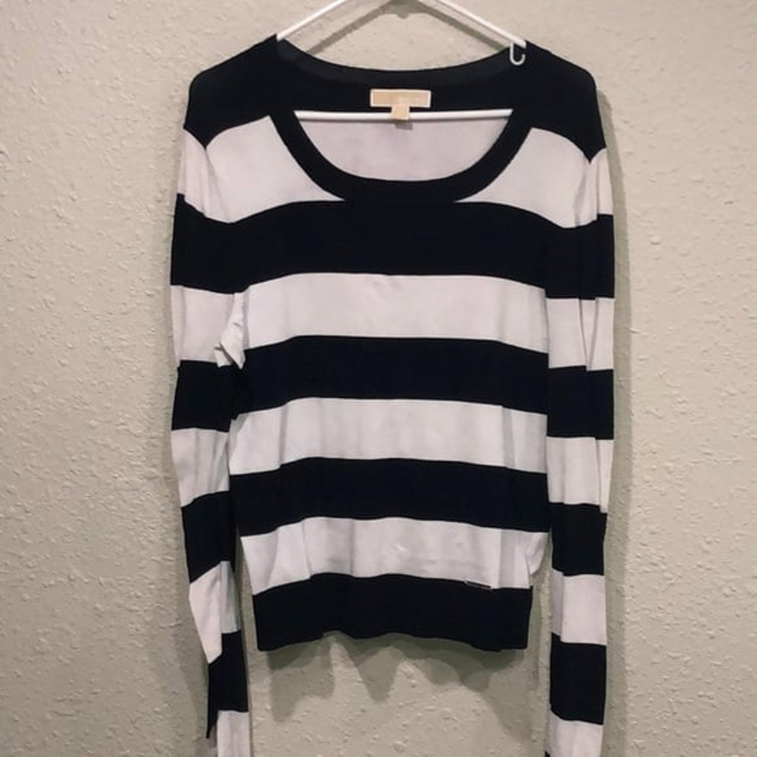 NWOT Michael Kors White and Blue Striped Crew Neck Sweater