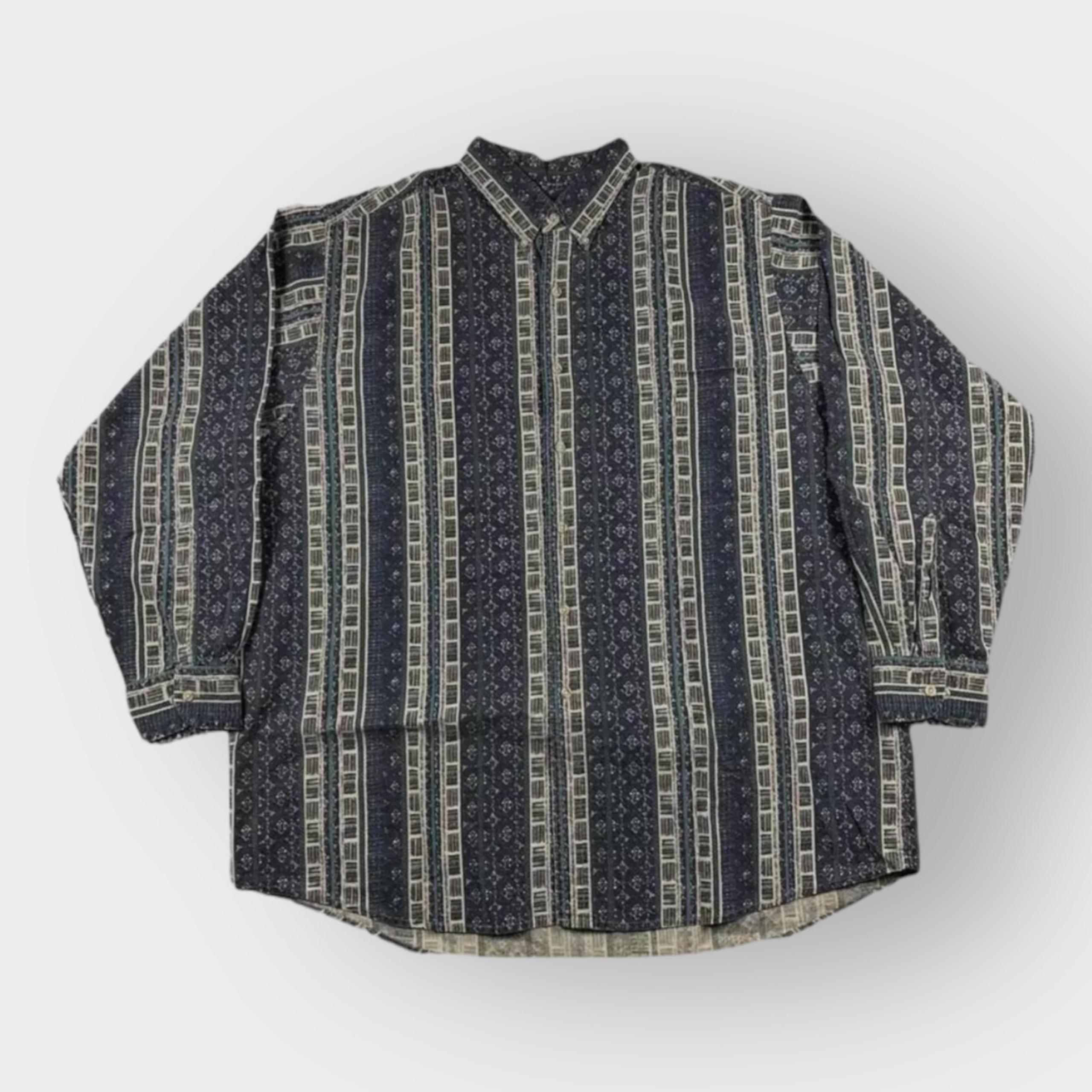David Taylor Navy Blue Striped Shirt Long Sleeve Size XL Vintage Geometric