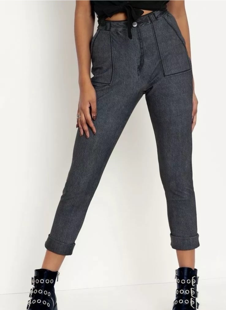 BlackMilk Not Actually Denim Black Cuffed Pants Size xs front pockets trendy Y2K