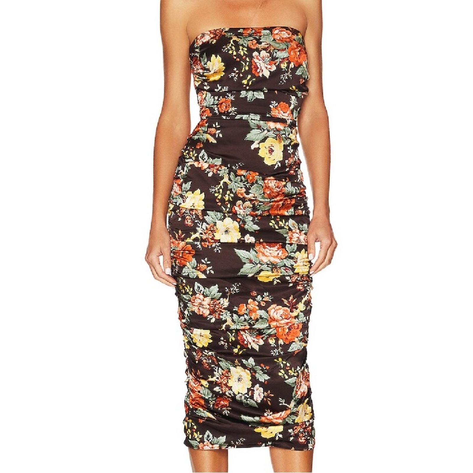 Veronica Beard Kupa Strapless Stretch Silk Midi Dress Size 8 Multi Color