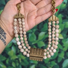 Vintage Egyptian Revival Necklace Jasper Gold Tone Beaded Collar 1928 Brand