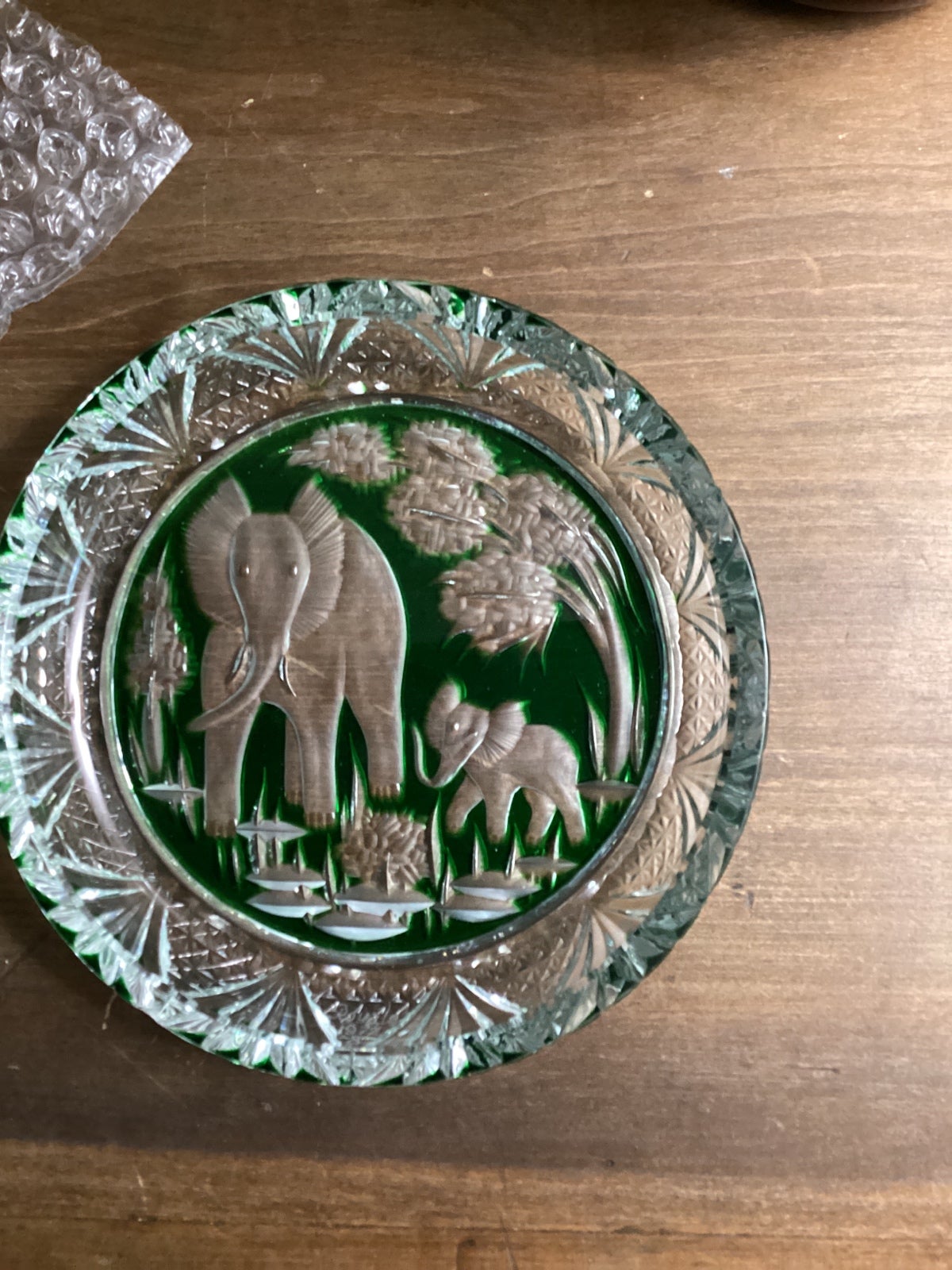 Royale Germania Crystal dish Mother and Baby Elephant. Lead crystal