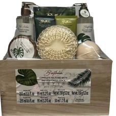 Biophilia 9 Piece Relaxing Bath And Body Collection Wooden Basket Gift Set New