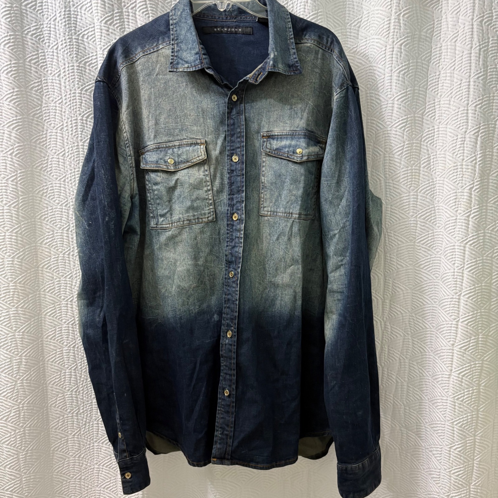 Sean John Denim Shirt Ombre Long Sleeve Button Up Casual 3XL