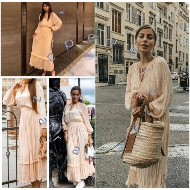 ZARA Peach Pink Maxi Pleated Voluminious Dress Size S