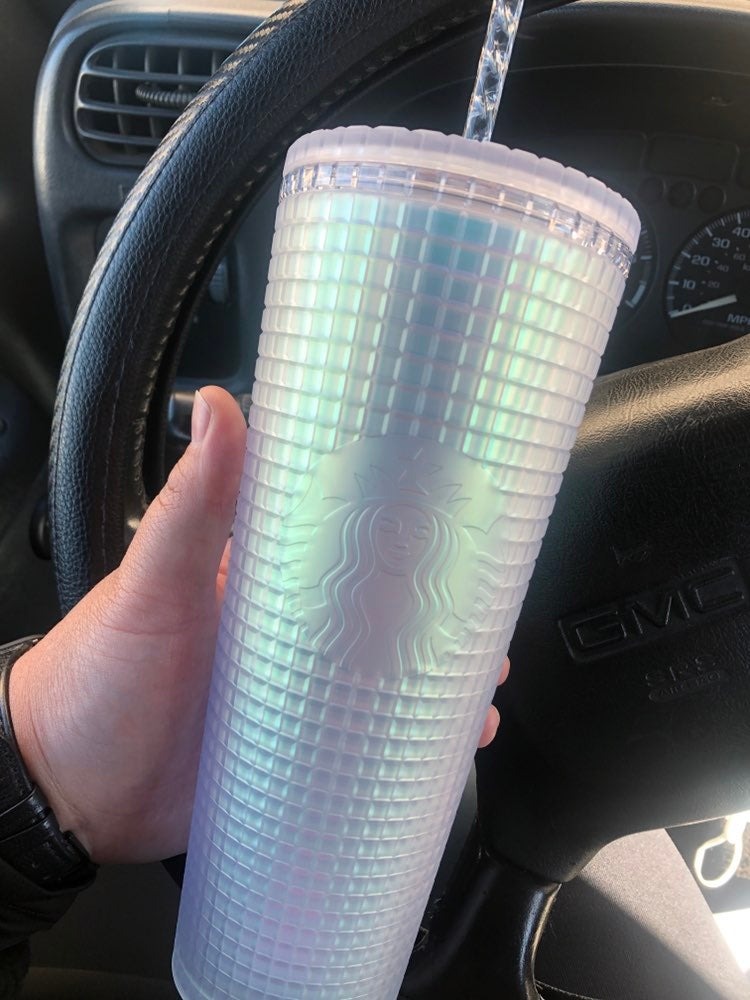 NEW Starbucks Matte Soft Touch Icy White Unicorn Grid Cold Cup Tumbler