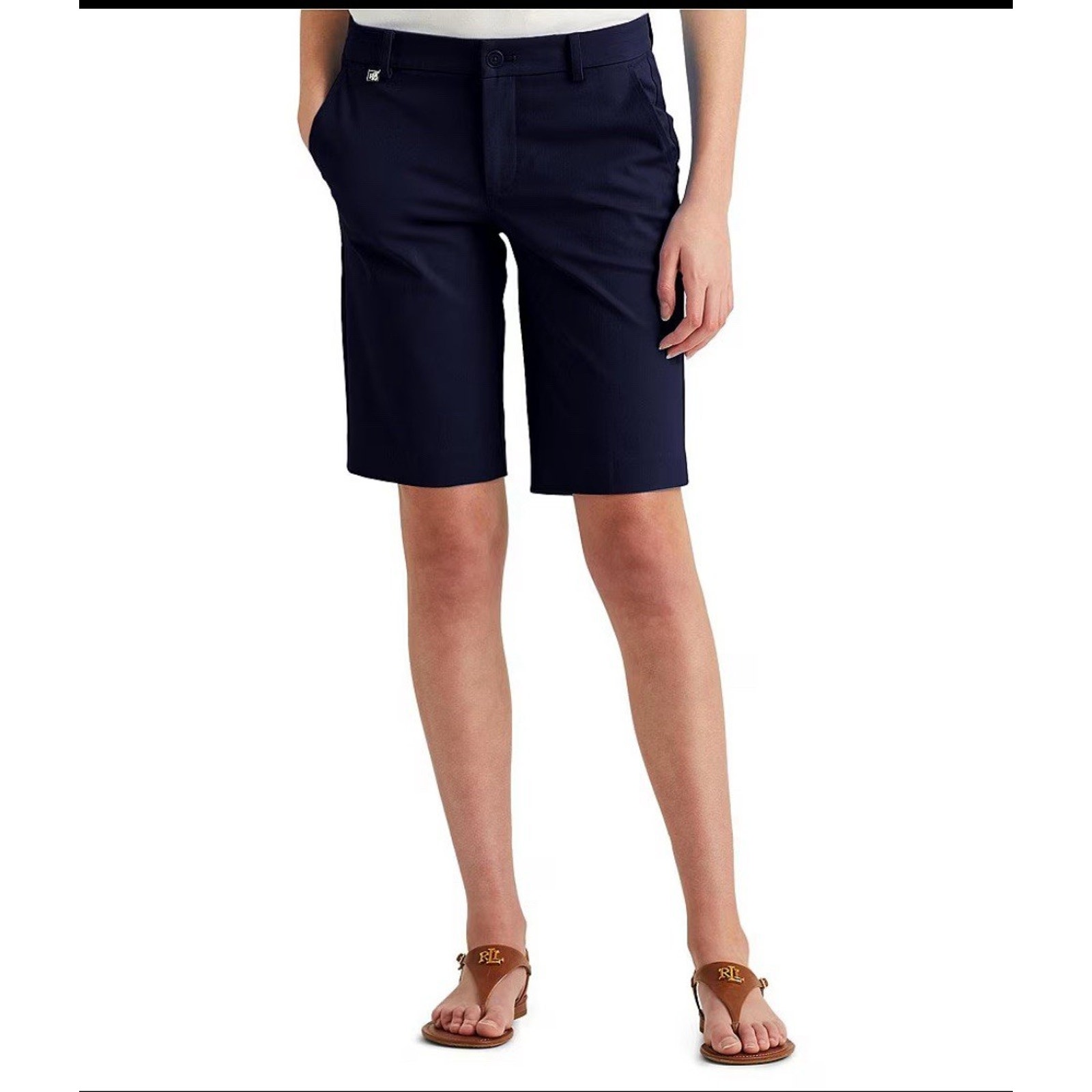 New Lauren Ralph Lauren Navy Preppy Women Stretch Cotton Bermuda Shorts Size 14P