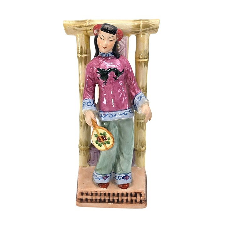 Occupied Japan Asian Figurine Woman Holding Fan In Traditional Attire JE266