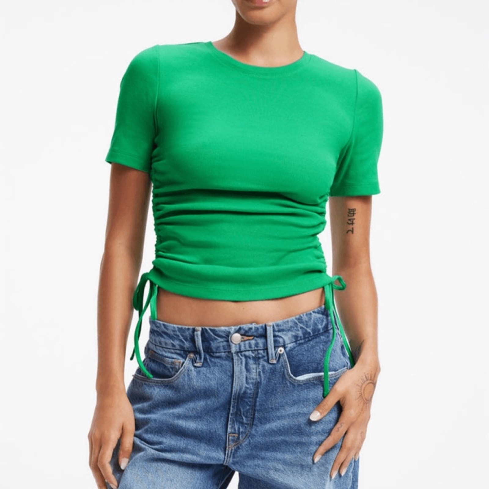 Good American NWT size 2 Green Ruched Crop T-Shirt