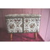 LARGE VTG. FOUR FOOTED SEWING BASKET WITH VINYL EXTERIOR