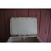 LARGE VTG. FOUR FOOTED SEWING BASKET WITH VINYL EXTERIOR