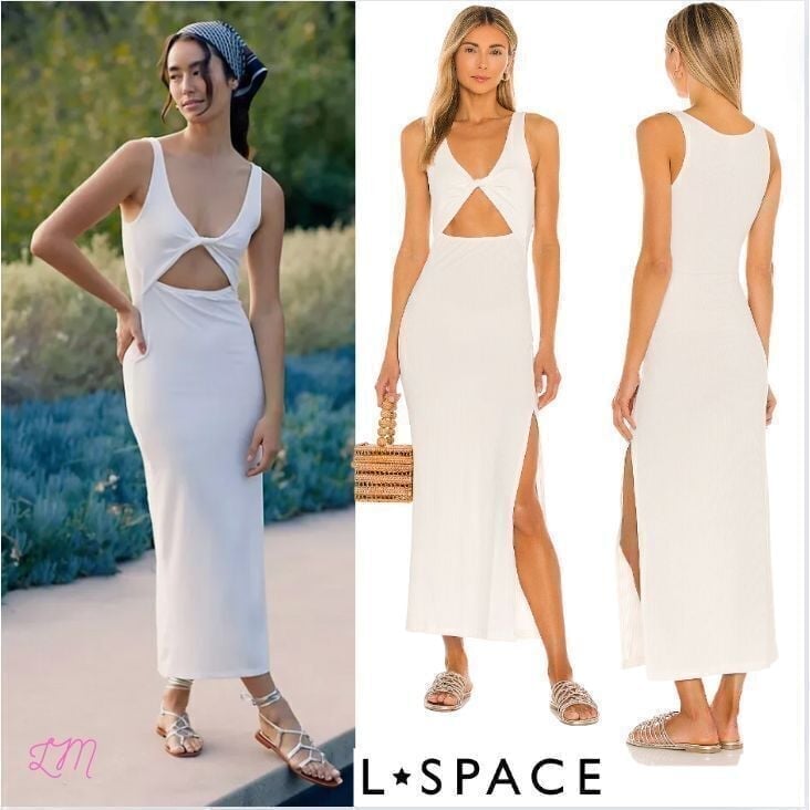 L Space Revolve Nico V-Neck Keyhole Maxi Dress Cream Size Large