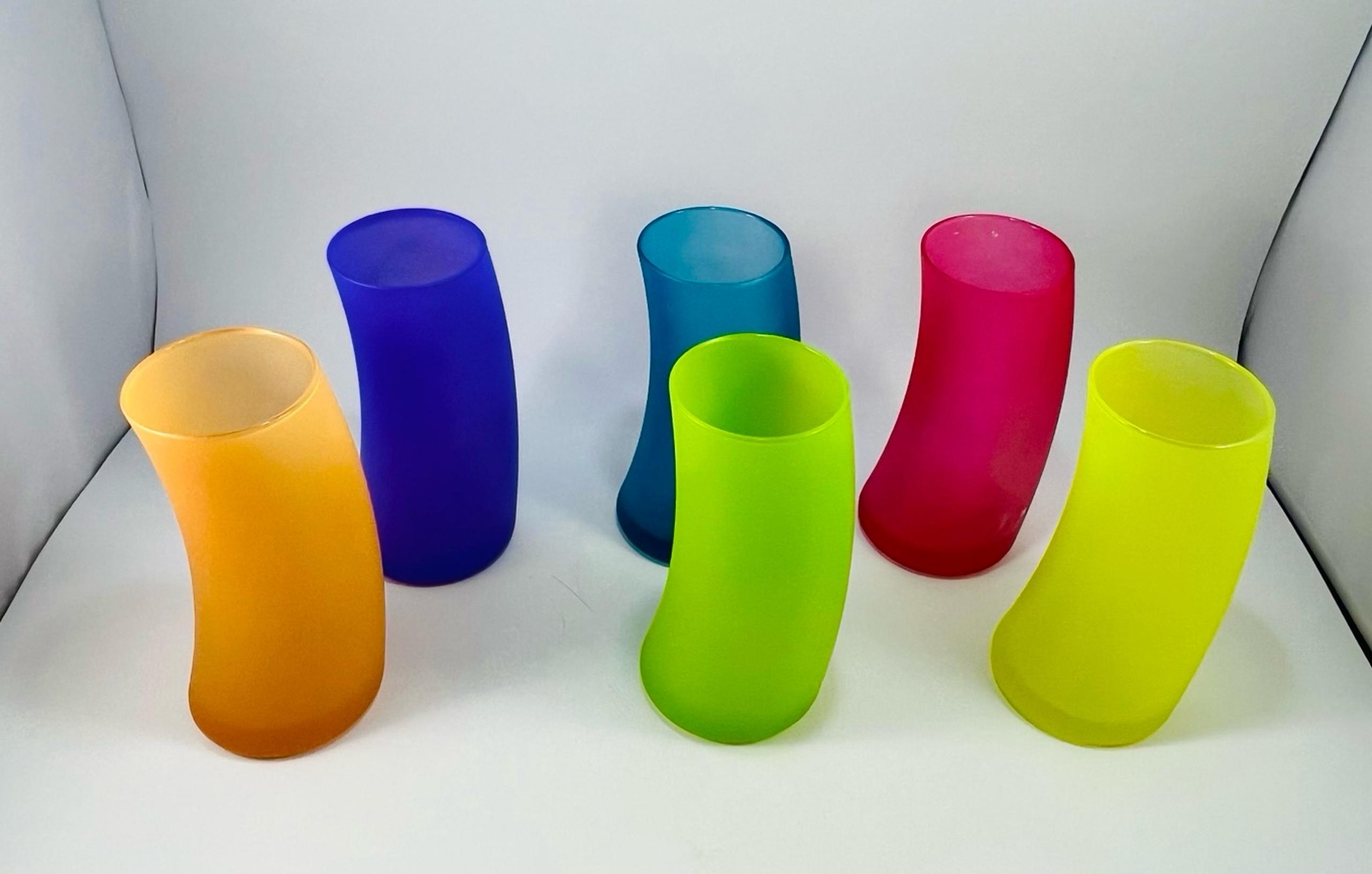 Set of 6 Vintage Libbey Watusi Swerve Multicolor Frosted Glass Tumblers