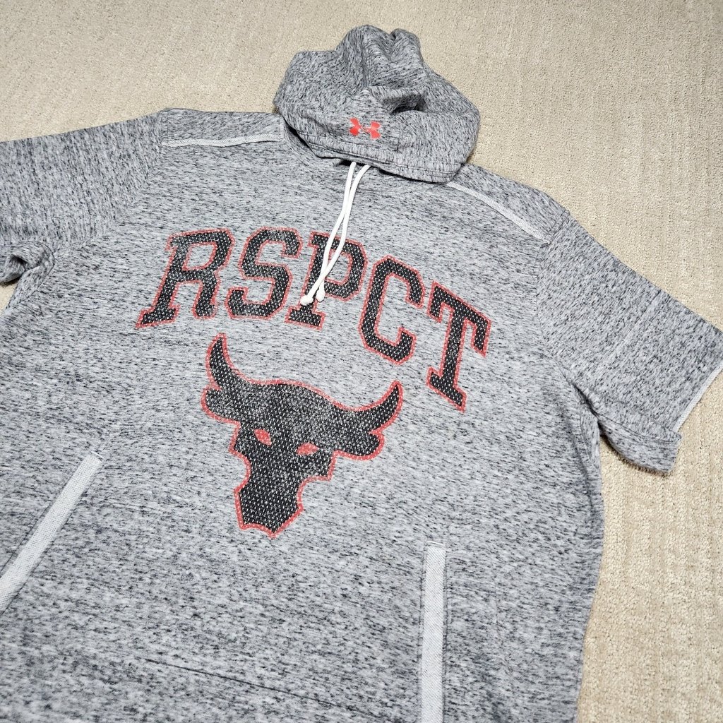 Under Armour Short Sleeve Hoodie Men XL Project Rock Terry Respect Iron Paradise