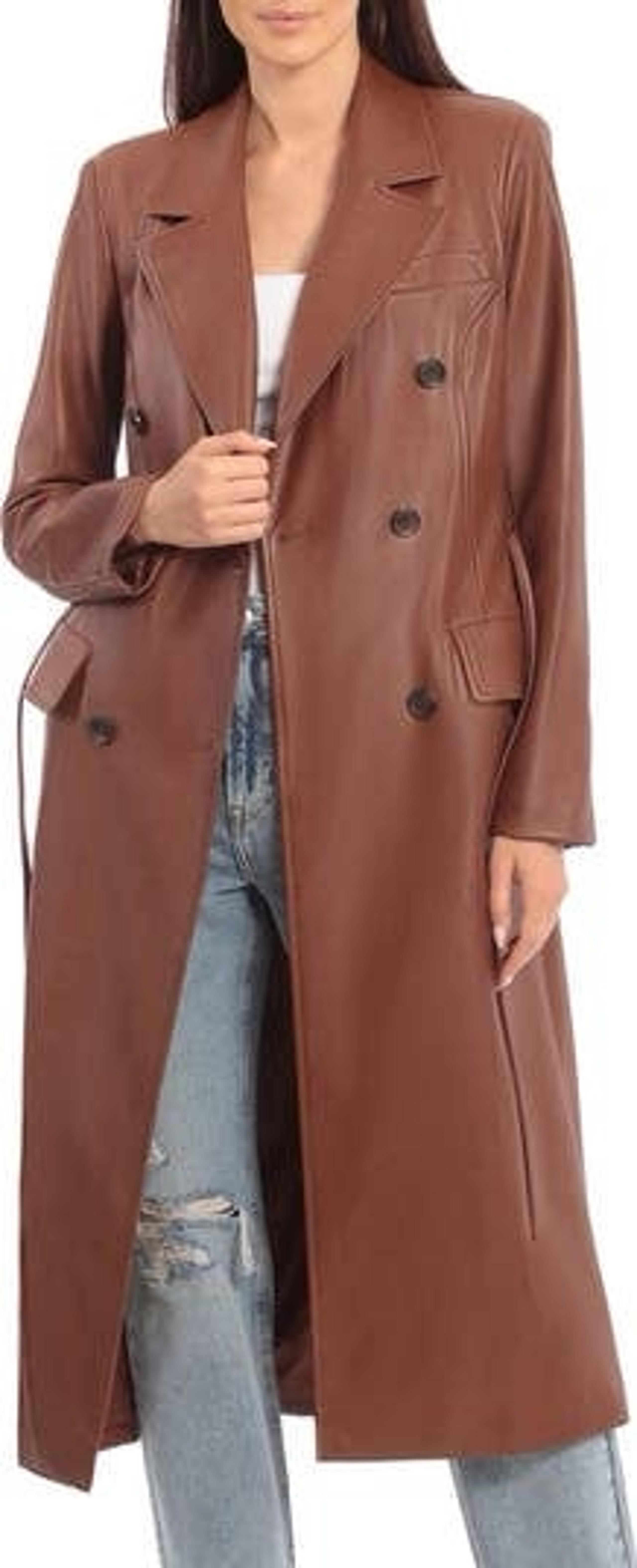 Avec Les Filles Women's Double-Breasted Belted Faux-Leather Coat XS / S