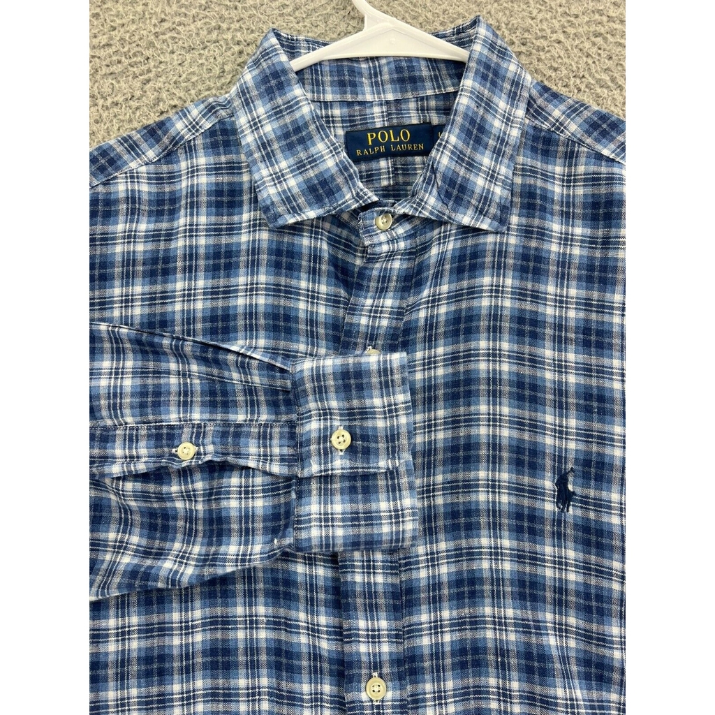 POLO RALPH LAUREN Shirt Men's Large Button Up Royal Steward Tartan Plaid