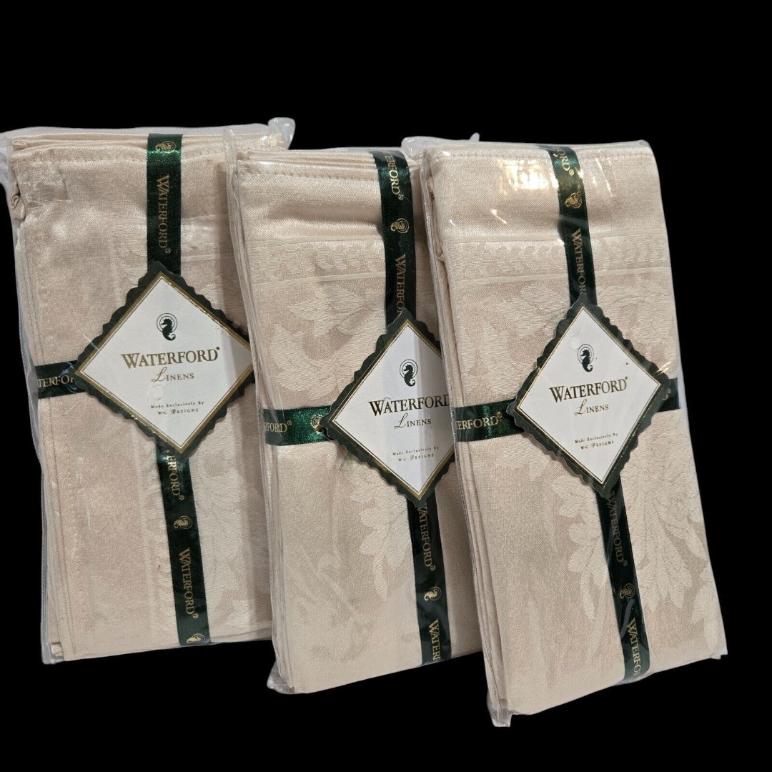 Waterford Linens ~ Set of 12 Napkins Ardmore Champagne Jacquard NEW Holiday NIP