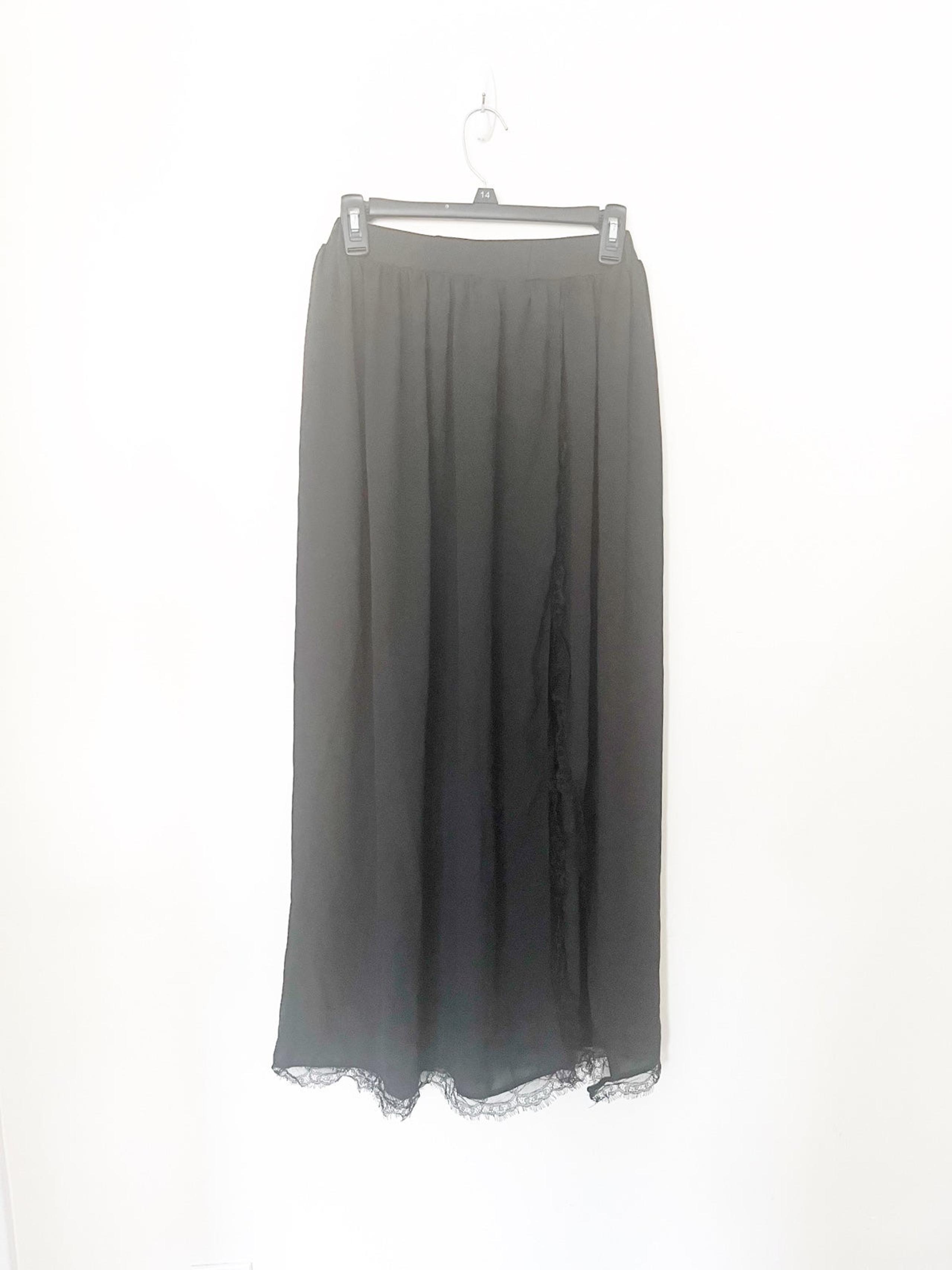 SHEIN Black Lace Trim Thigh High Slit Maxi Skirt