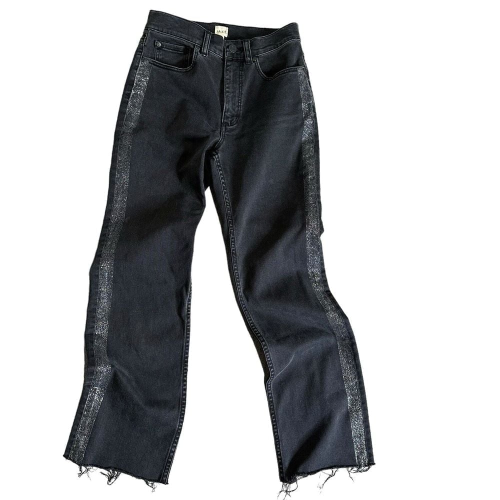 Rebecca Taylor La Vie High Waisted Black Jeans Glitter Stripe Grunge Women's 25