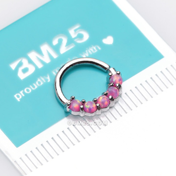 14 Karat White Gold Fire Opal Prong Set Lined Bendable Hoop Ring-Pink