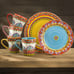 16 Piece Dinnerware Set, Vibrant Assorted Patterns