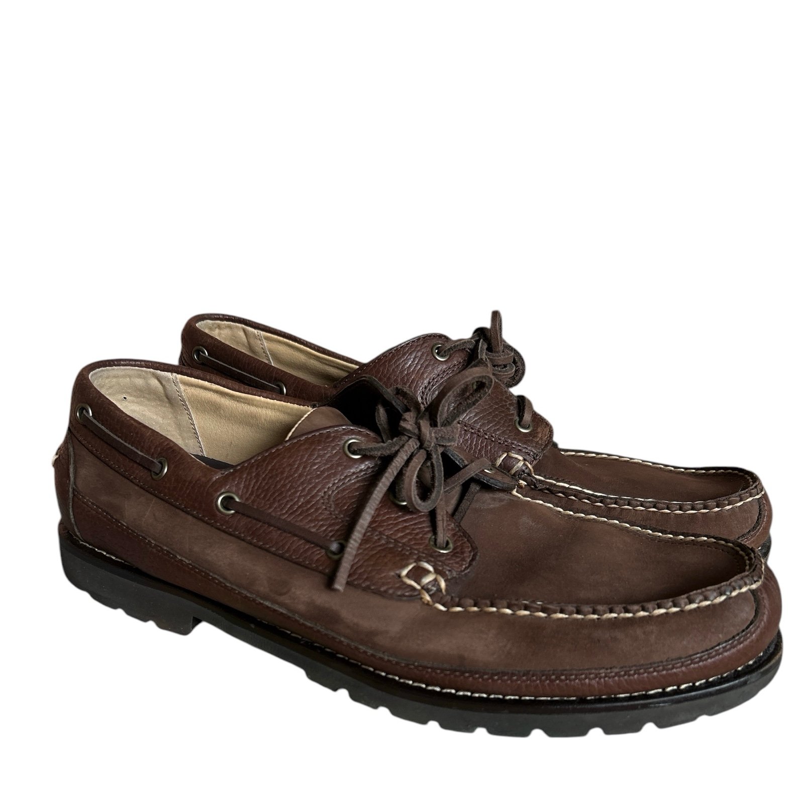 L.L.Bean Allagash Brown Leather Handsewn Mocs 3-Eye Mens Size 14D Classic Preppy