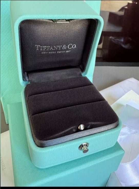 Tiffany & Co Blue Leather Large Double Ring Engagement, Wedding Presentation Box
