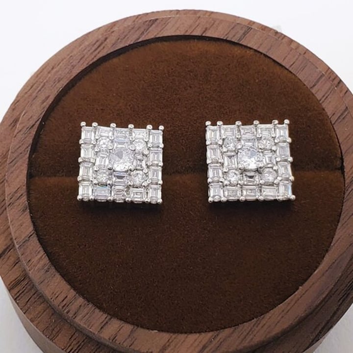 2ct Diamond Womens 925 Sterling Silver Square Stud Earrings Stamped Jewelry NEW