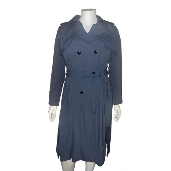 Banana Republic Women's Blue Gray Soft Pleated Long Trench Coat Large NWOT
