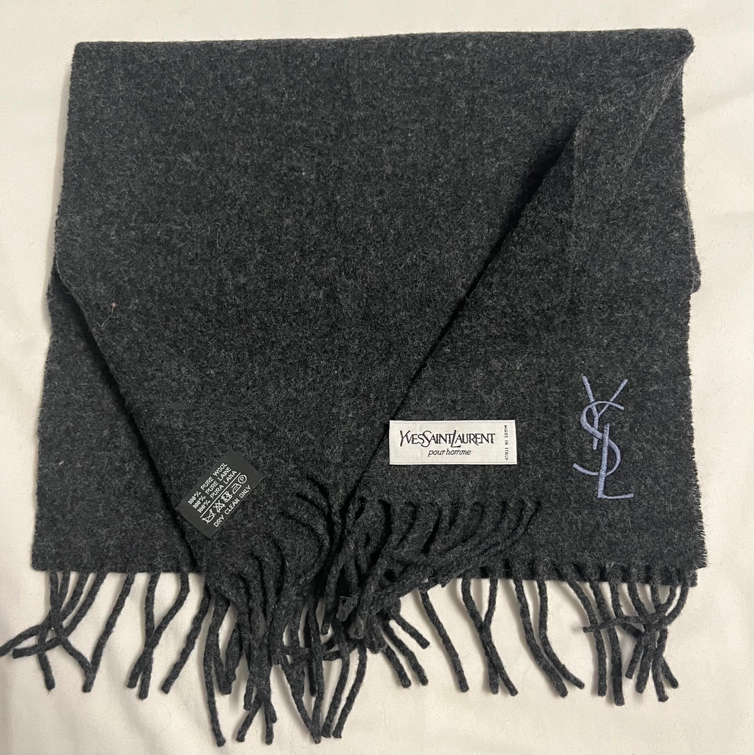 YSL Dark Grey Wool Scarf