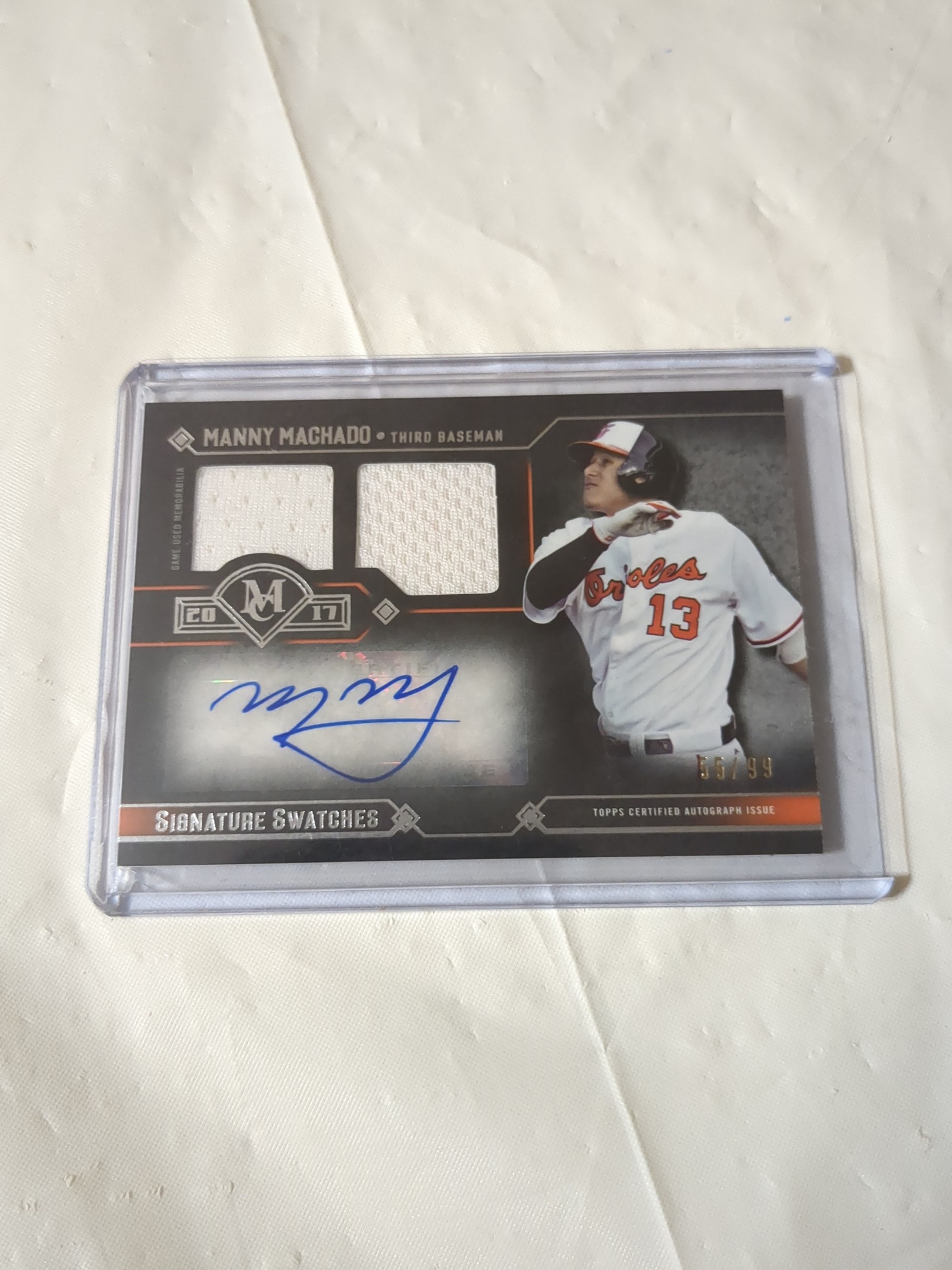 2017 Topps Manny Machado signature swatches dual relic autographed card 55/99