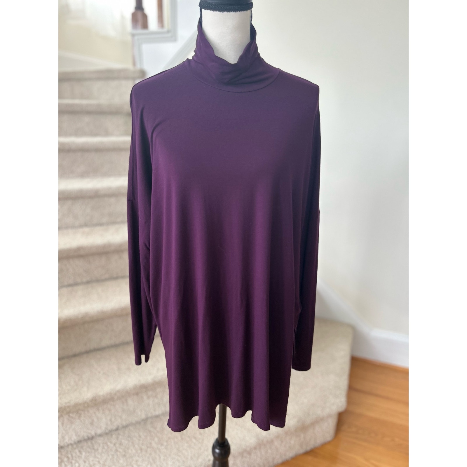 Eileen Fisher Purple Plum Long Line Loose Fit Turtleneck