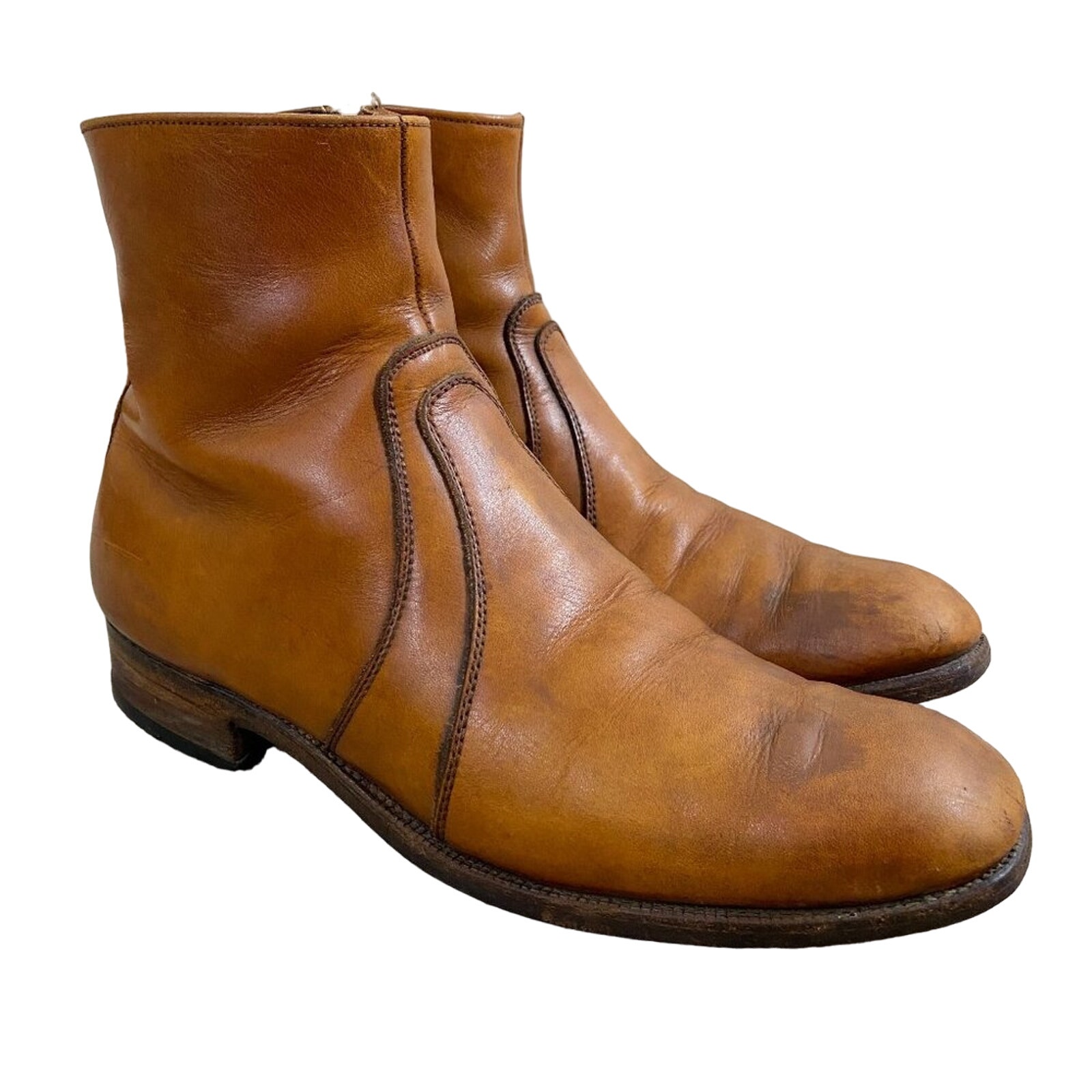 Vintage Retro Style Cognac Brown Leather Ankle Boots Men's US Size 10 VGUC