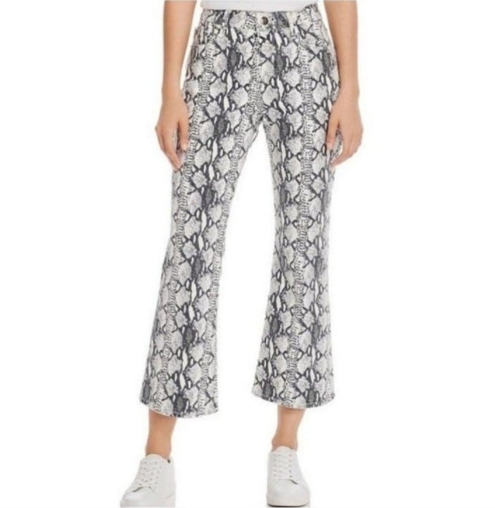 Frame Denim Womens Python Print Mid-Rise Mini Bootcut Cropped Jeans Sz: 24