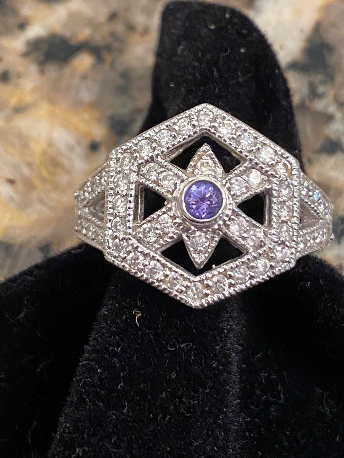 14k white gold tanzanite/ diamond ring