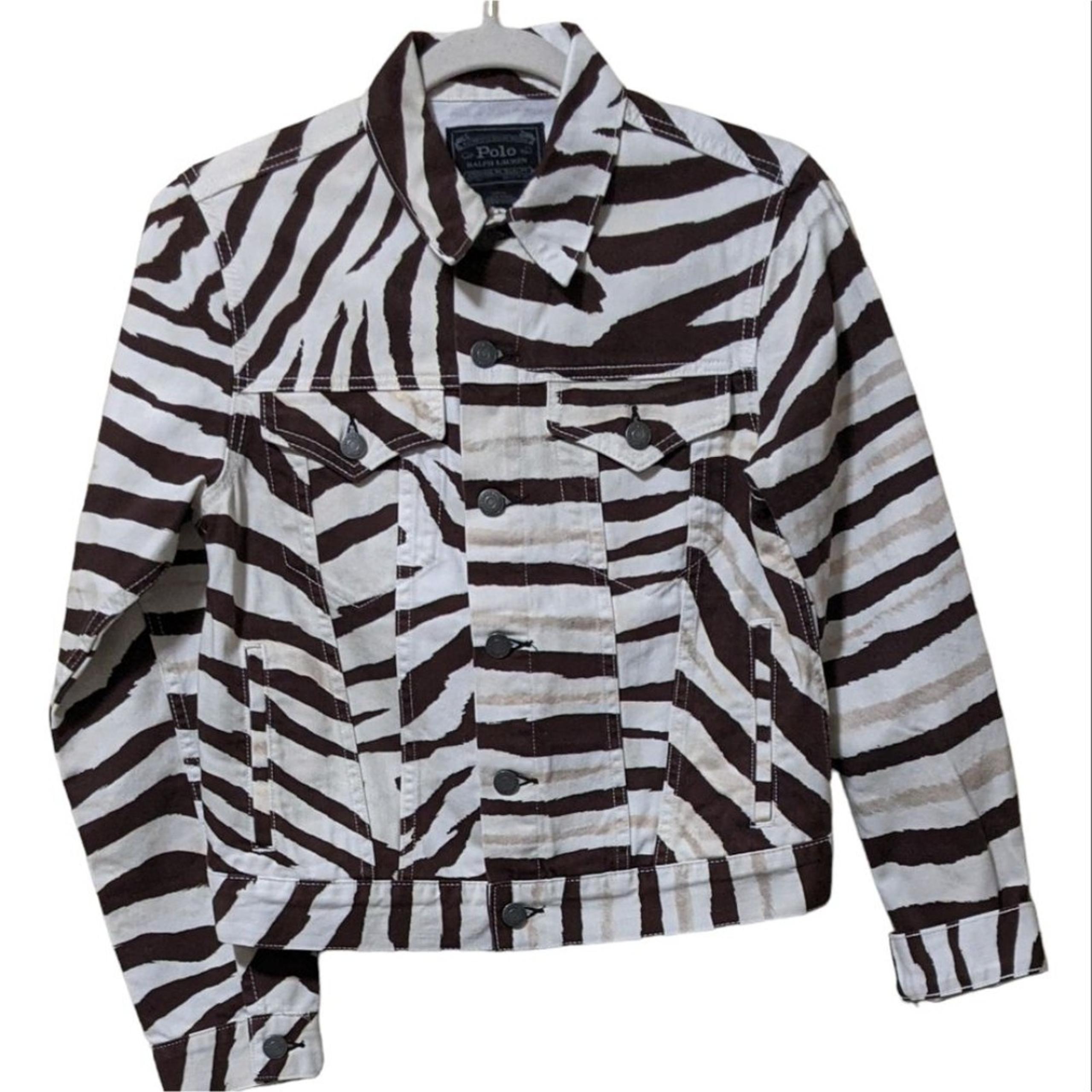 Polo Ralph Lauren zebra print denim trucker jacket brown & cream women's Small