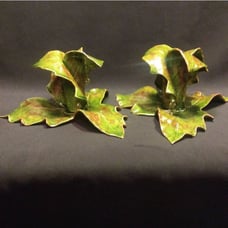 2 Vintage Pat Young Handmade Ceramic Candlestick Holders Florida Leaves