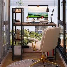 Small Computer Desk with 4-Tier Bookshelf and 8 Hooks