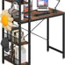 Small Computer Desk with 4-Tier Bookshelf and 8 Hooks