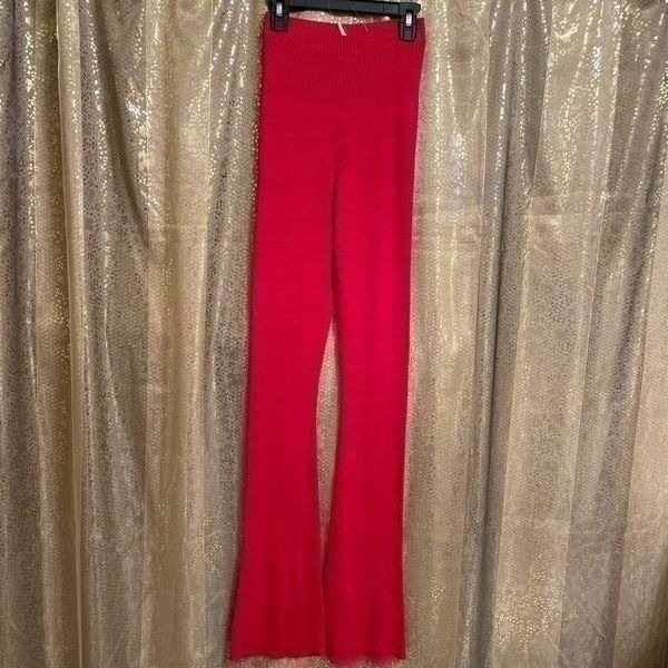 Free People Golden Hour Knit Ribbed Flared Pant in Red Apple XS NWOT