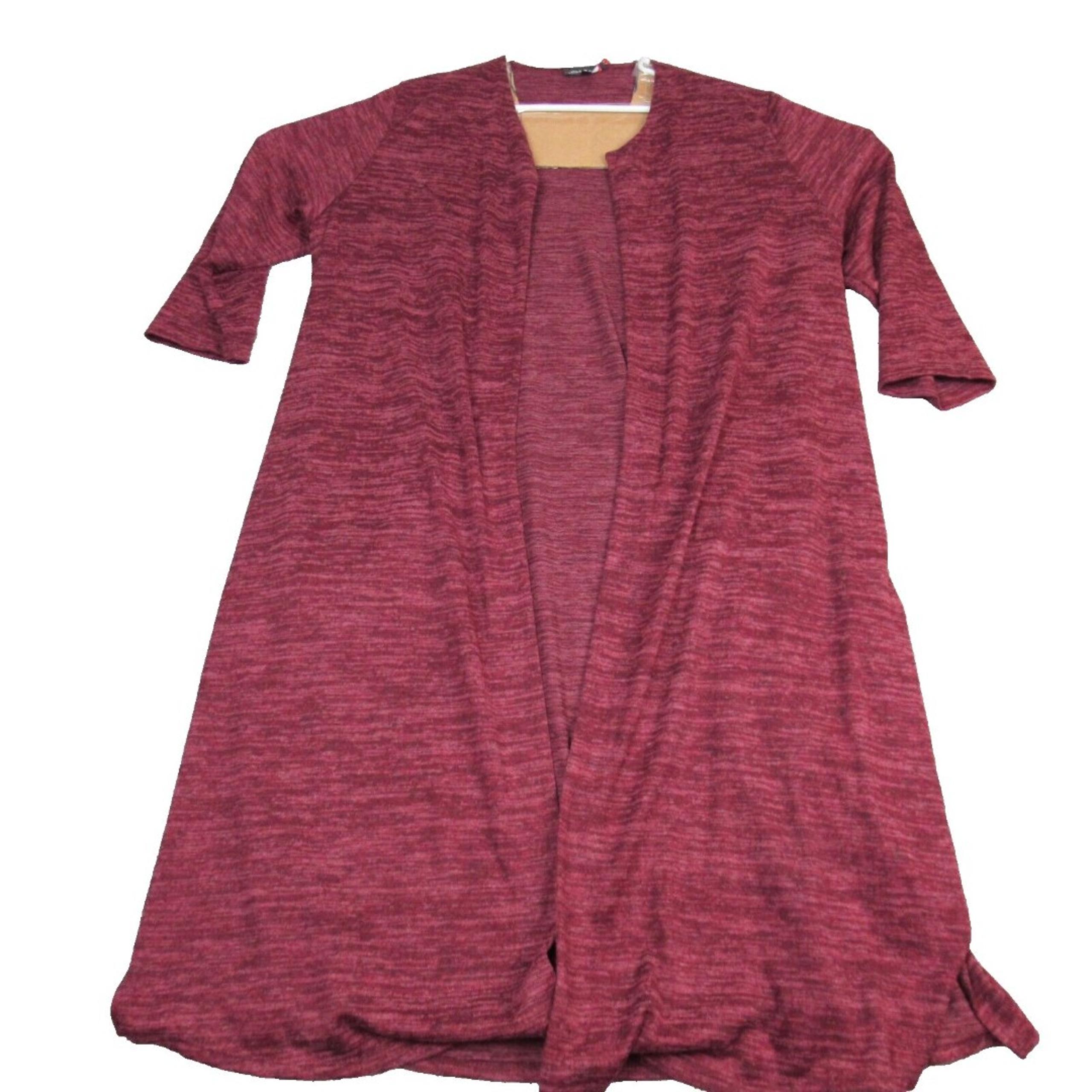 Slinky Brand Womens Jacket SZ L Open Front Draped Tunic Cardigan SZ 1X Maroon