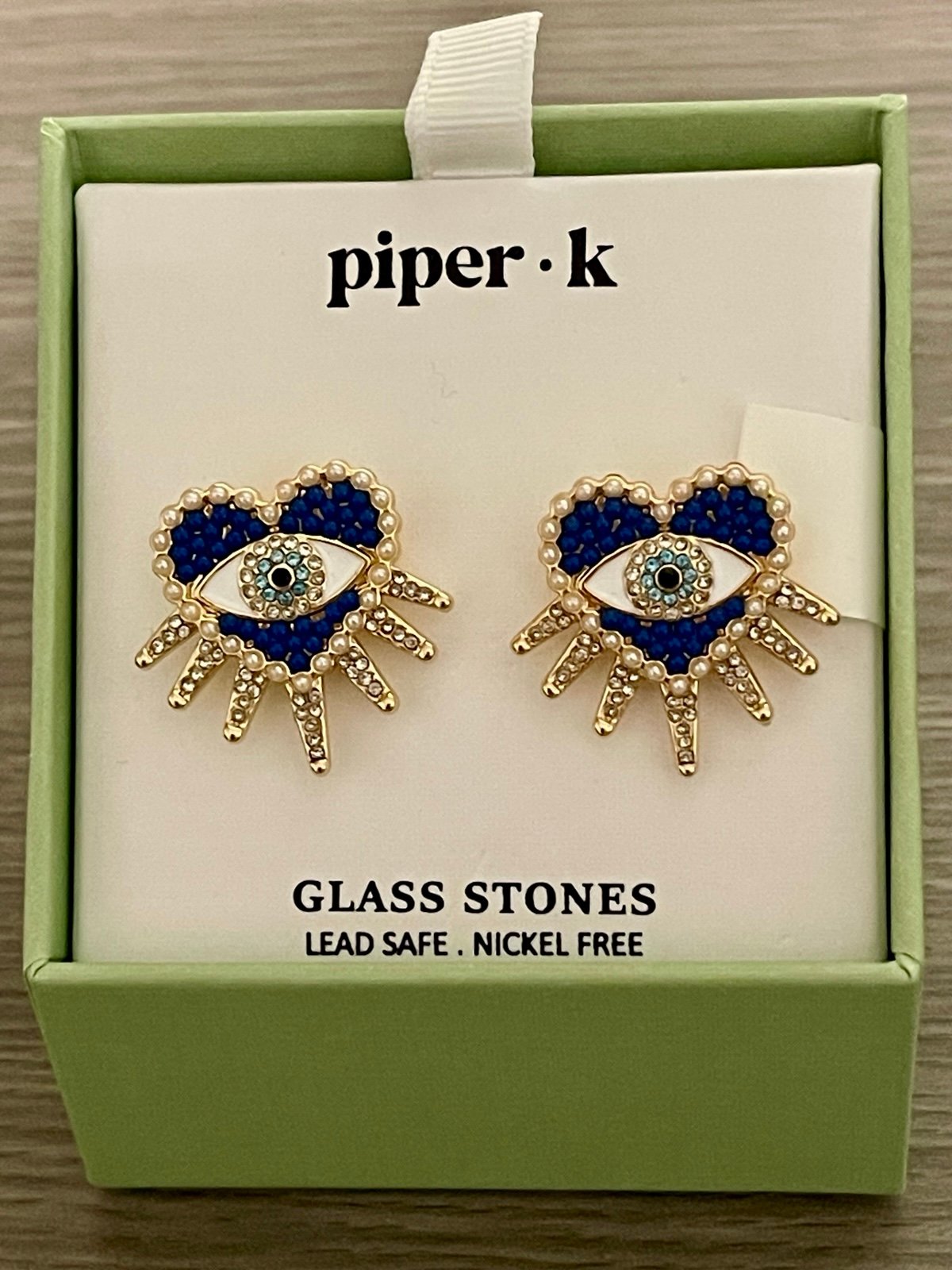 Piper K Gold and Blue Evil Eye Earrings