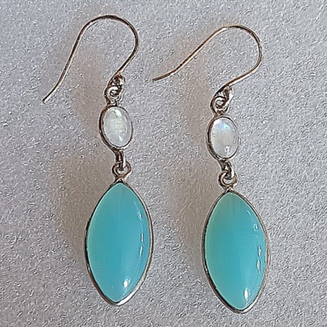 New - Aqua Chalcedony and Moonstone 925 Sterling Silver Earrings