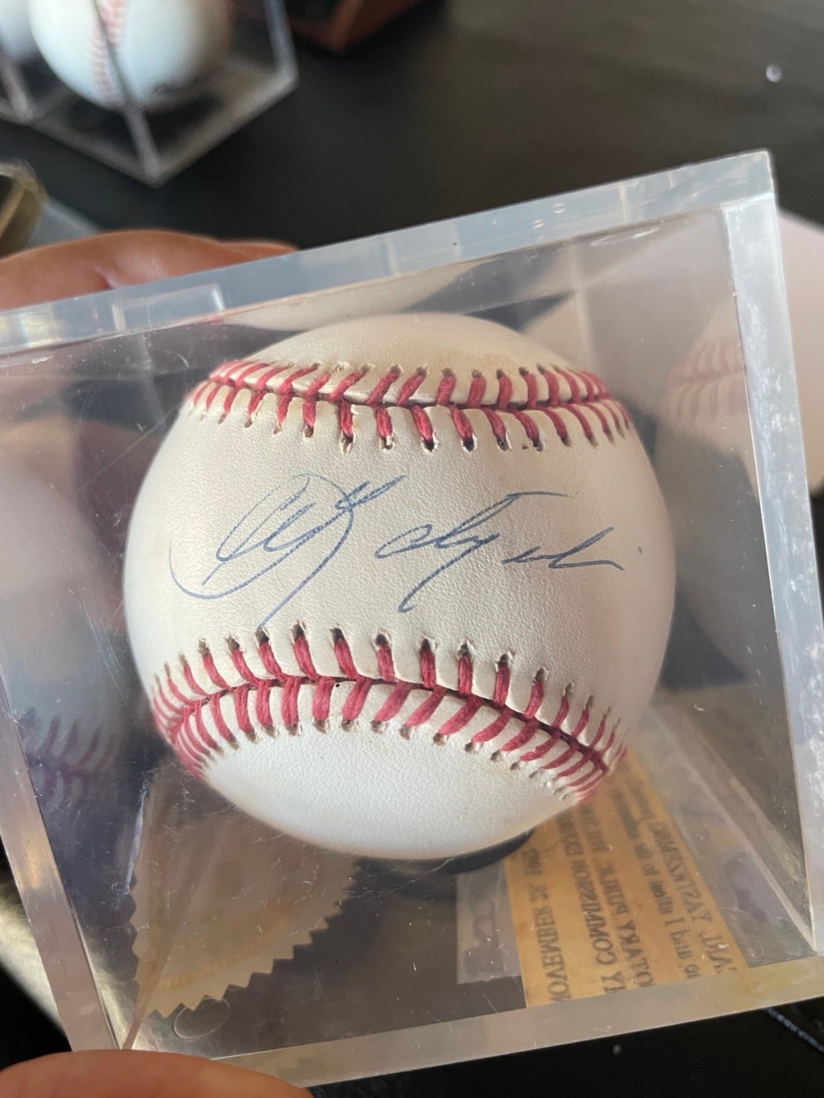 Carl Yastrzemski autographed baseball in display