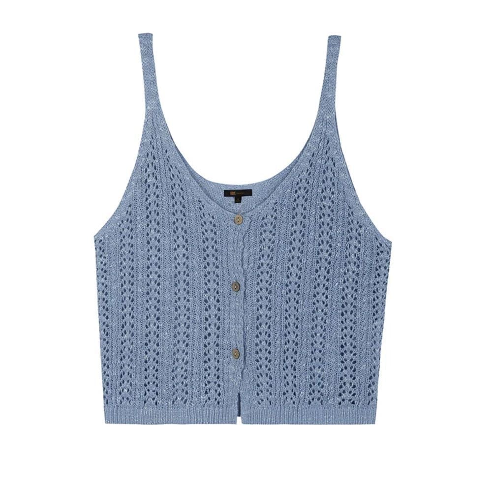 Frye Crochet Button Up Pointelle Crop Tank Slate Blue Size L NEW!