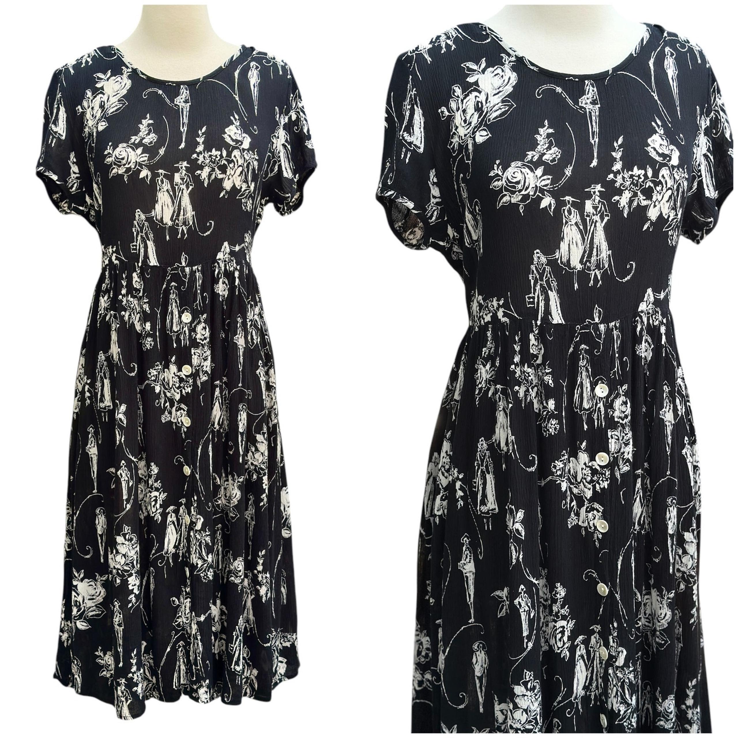 Vintage Bila Midi Dress Womens Medium Button Front Boho Cottagecore Floral paris