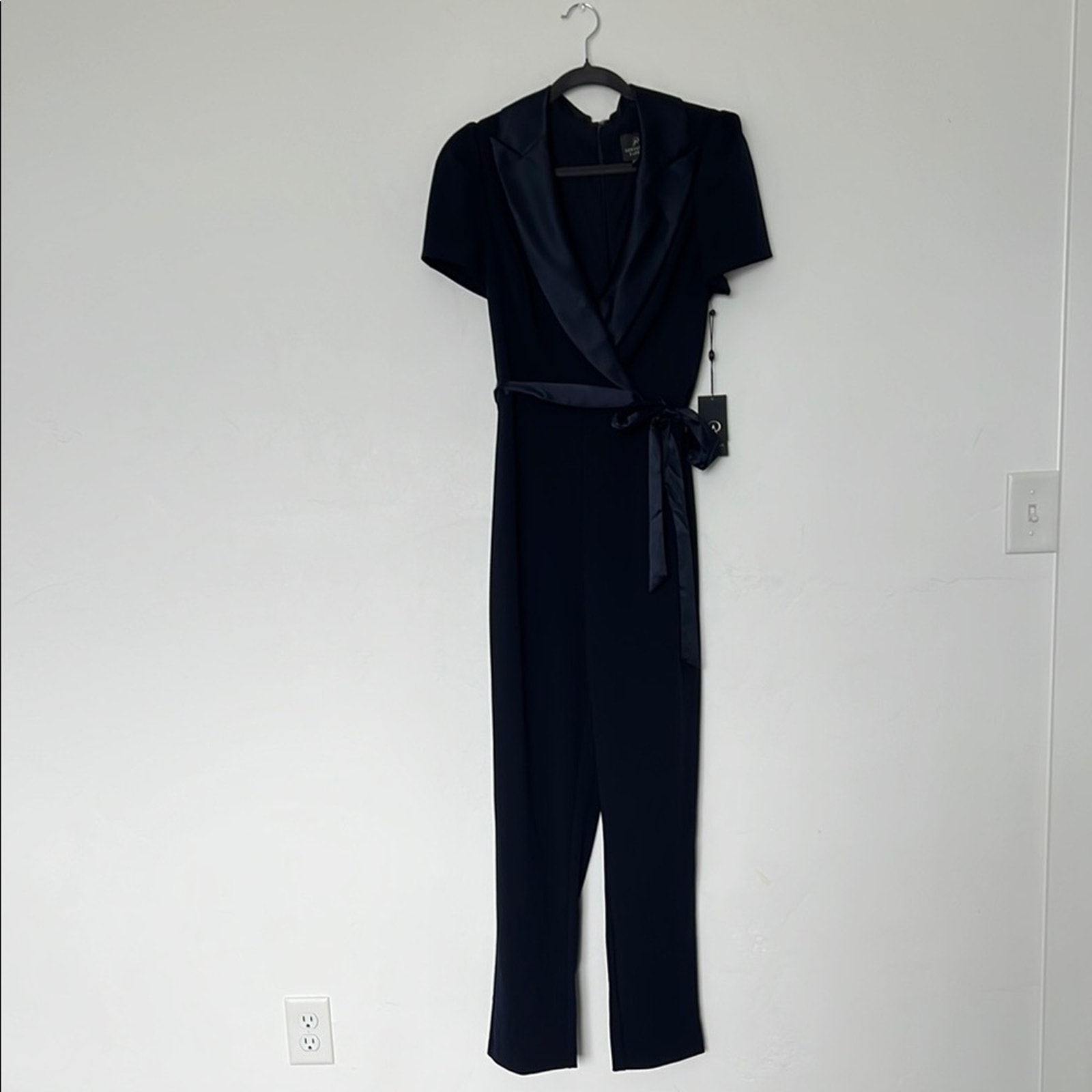 Adrianna Papell Crepe Suite Jumpsuit Midnight Blue Size 12 NWT