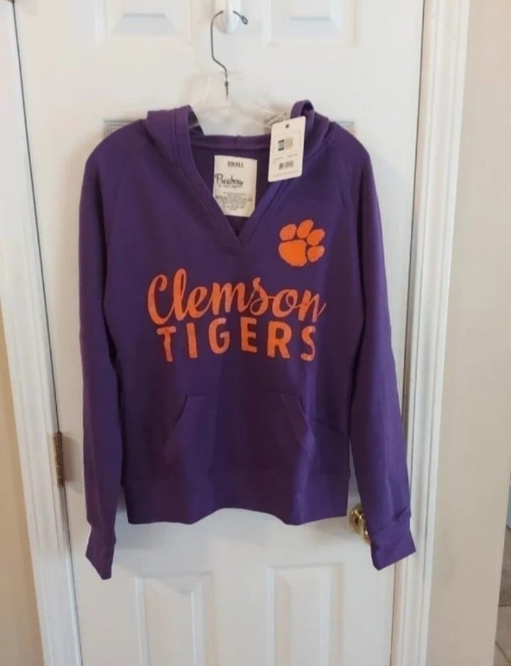 Clemson Tigers Pressbox Purple Laurie V-Neck Hoodie Sweatshirt SM BNWT 1 LEFT!