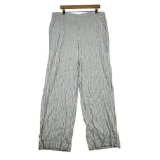 Chicos Striped Linen Blend Casual Wide Leg Pull On Pants sz 14 Blue/White