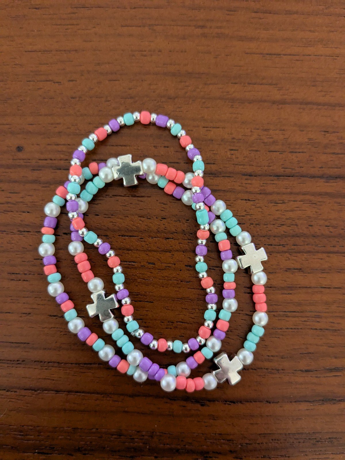 Sterling Silver Spring / Summer Colors Cross Stretchy Stack Bracelets - Set of 3